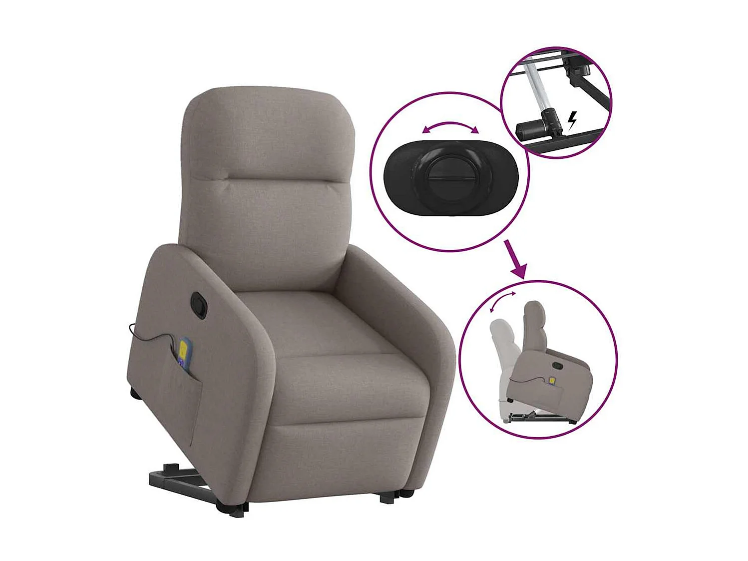 Fauteuil inclinable-Chaise de relax-Fauteuil de Massage Taupe Tissu SHL3033