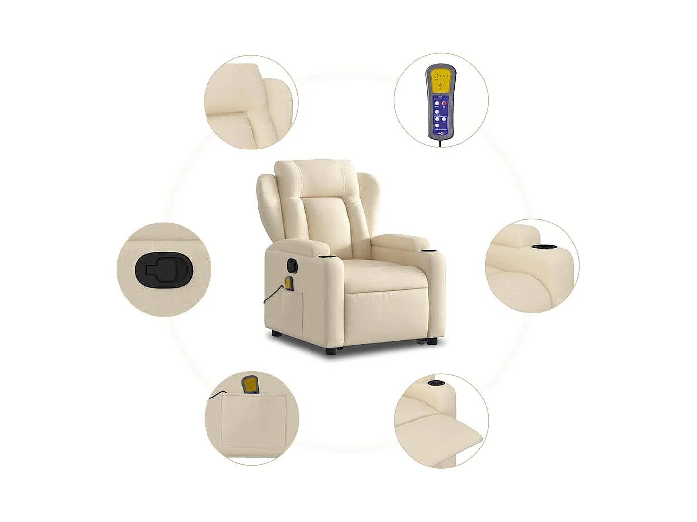 Silla de masaje reclinable de pie de tela color crema SHL4312