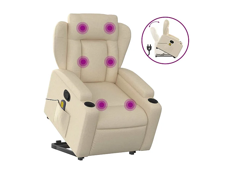 Massagesessel mit Aufstehhilfe | Relaxsessel Creme Stoff SHL8415