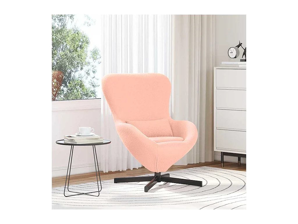 Sillón de relax | Sillón huevo Rosa 63x73x90 cm Tejido parecido a lana rizada SHL3230
