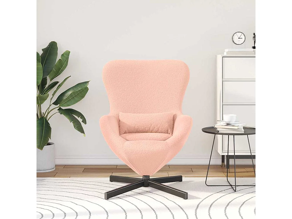 Chaise de Salon-Fauteuil œuf Rose Tissu ressemblant à de la laine bouclée SHL5225