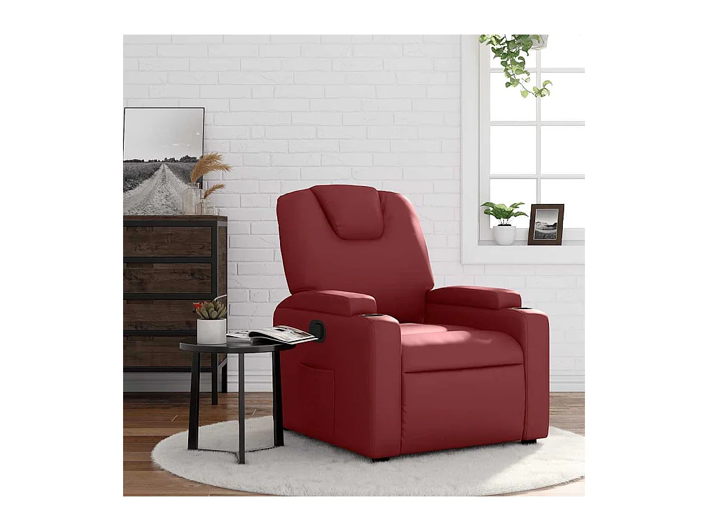Sillón de relax | Sillón reclinable de cuero sintético rojo tinto SHL3304
