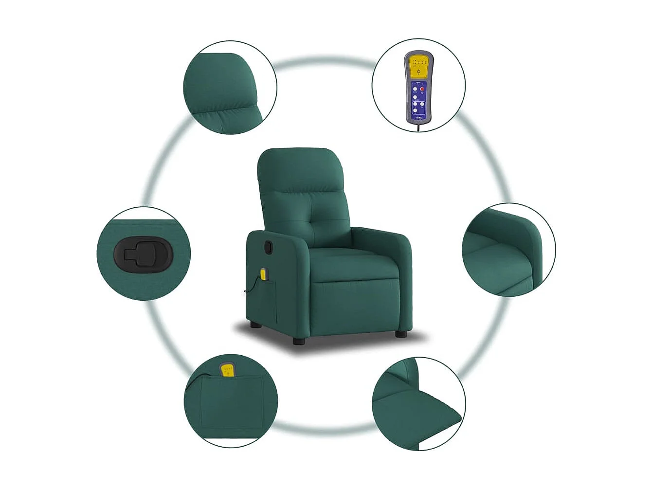 Fauteuil inclinable-Chaise de relax-Fauteuil de Massage vert foncé tissu SHL1717
