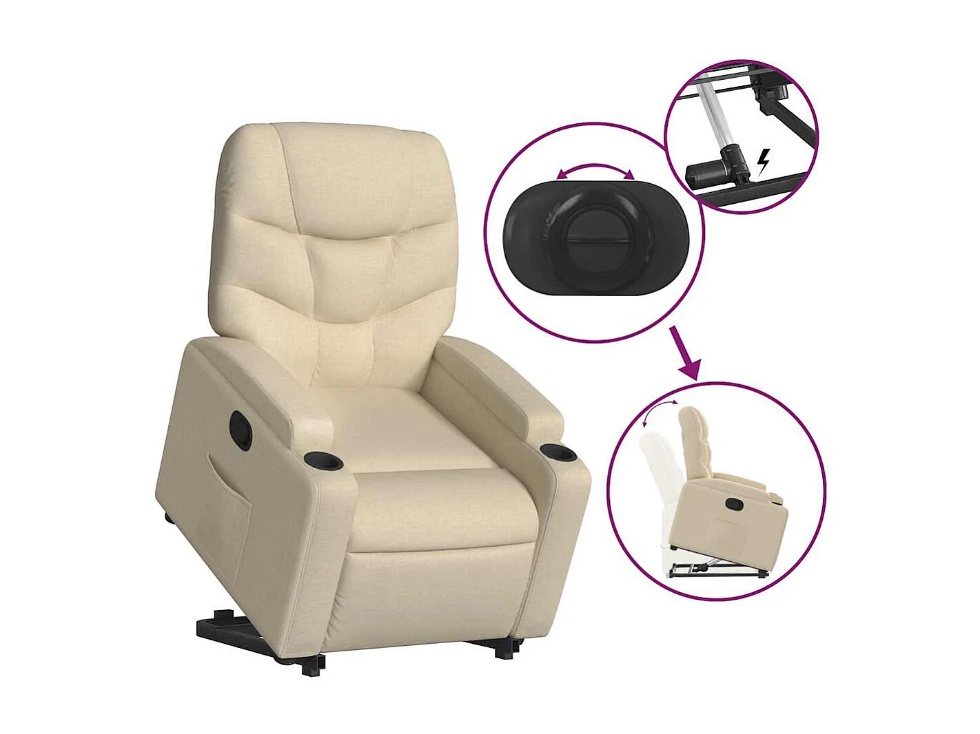 Relaxsessel | Lounge Sessel für Wohnzimmer mit Aufstehhilfe Creme Stoff SHL60449