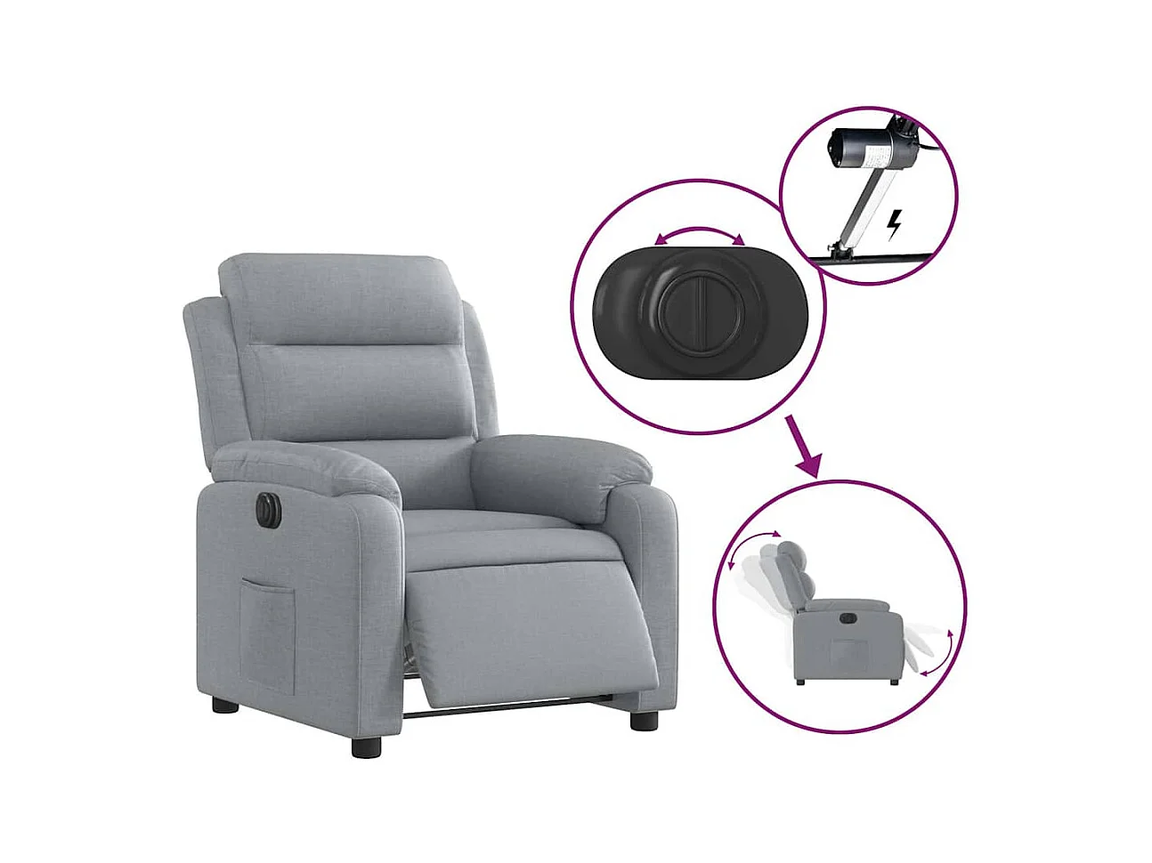 Sillón de relax | Silla | Sillón reclinable eléctrico tela gris claro SHL6215