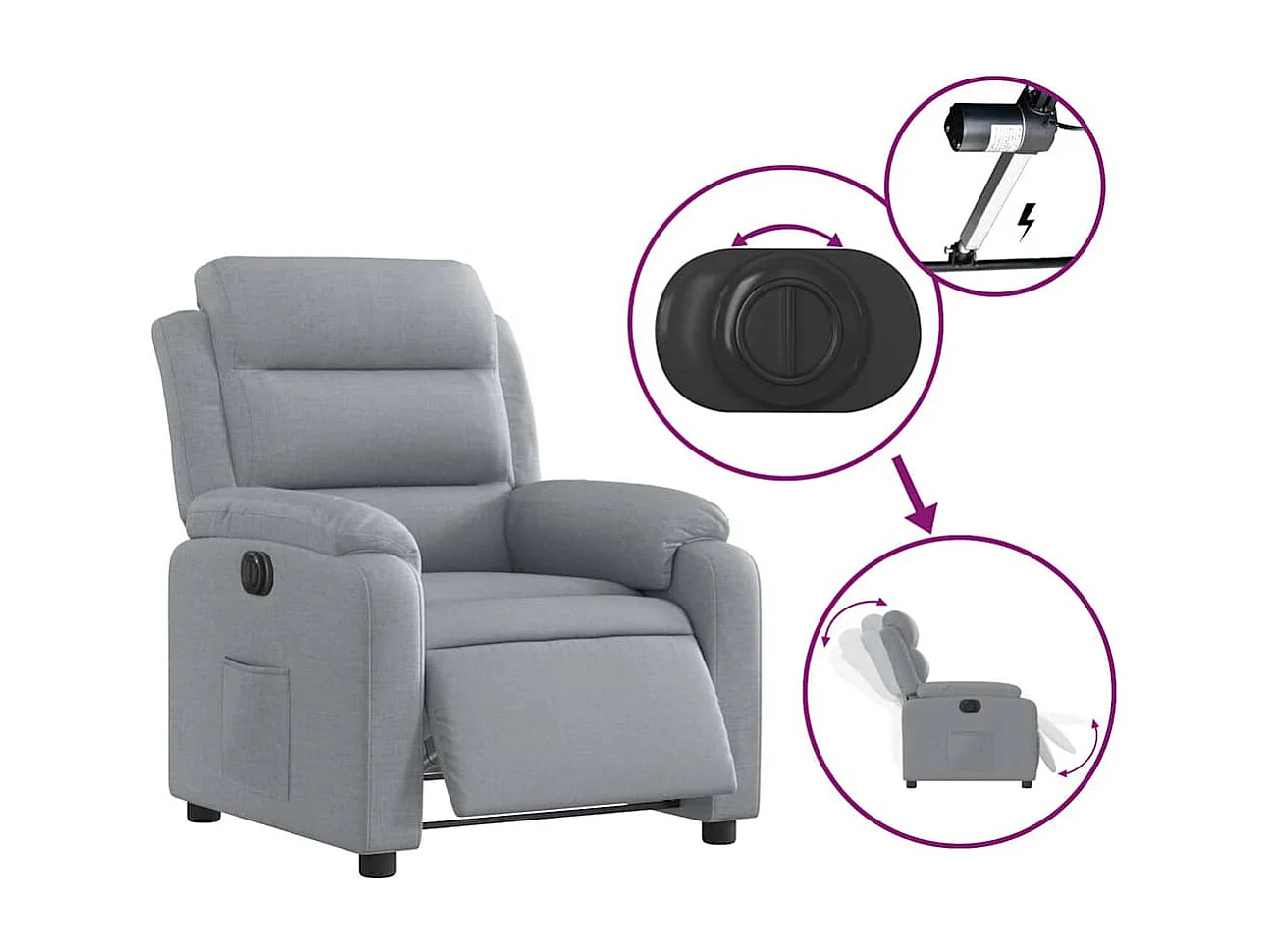 Sillón de relax | Silla | Sillón reclinable eléctrico tela gris claro SHL6215