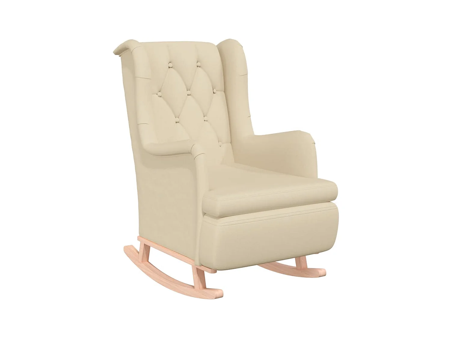 Sillón de salón con patas mecedoras madera maciza caucho y tela crema SHL3798