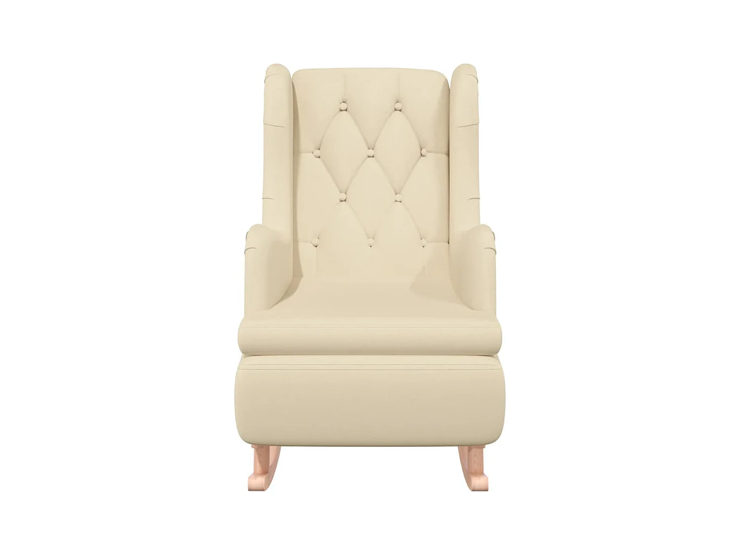 Sillón de salón con patas mecedoras madera maciza caucho y tela crema SHL3798