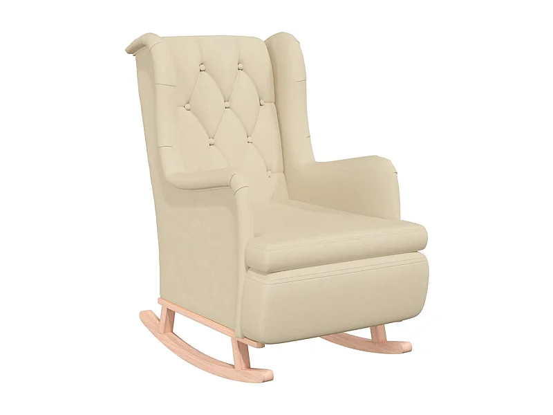 Relaxstoel | Fauteuil met massief rubberwood schommelpoten stof crèmekleurig