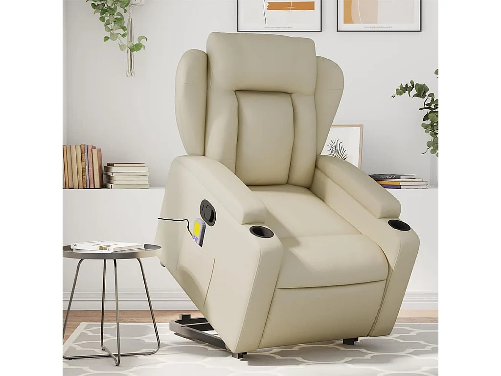 Sillón de relax | Sillón reclinable de masaje de pie cuero artificial color crema SHL5497