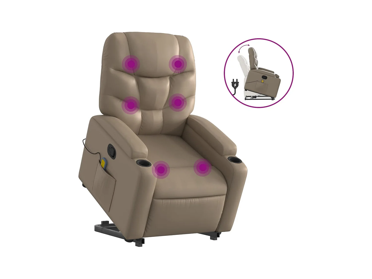 Fauteuil inclinable-Chaise de relax-Fauteuil de Massage Cappuccino Similicuir SHL3870