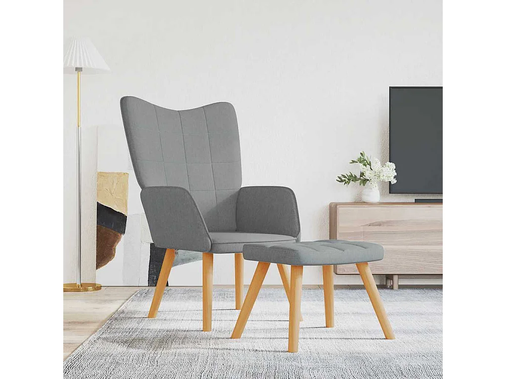 Chaise de relaxation moderne avec tabouret-Fauteuil de Salon Gris clair Tissu SHL5229