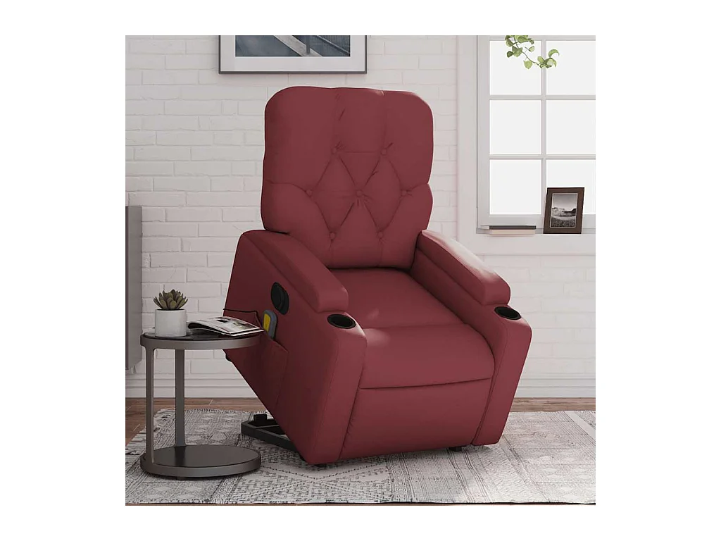 Sillón de salón | Silla | Sillón de masaje elevable eléctrico cuero artificial rojo tinto SHL2276