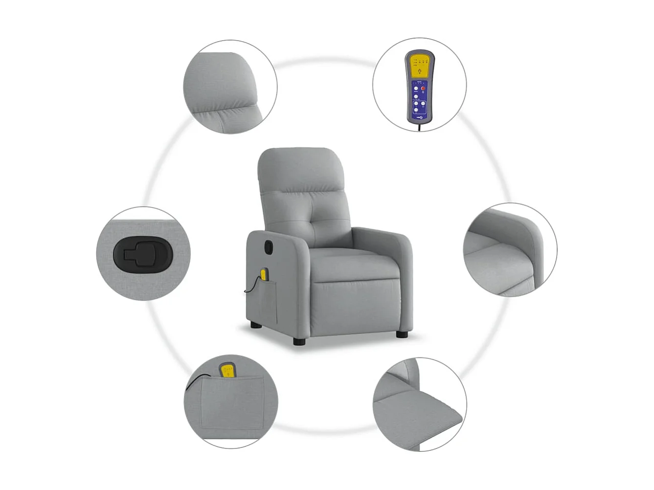 Sillón de relax | Sillón reclinable de masaje de tela gris claro SHL2035