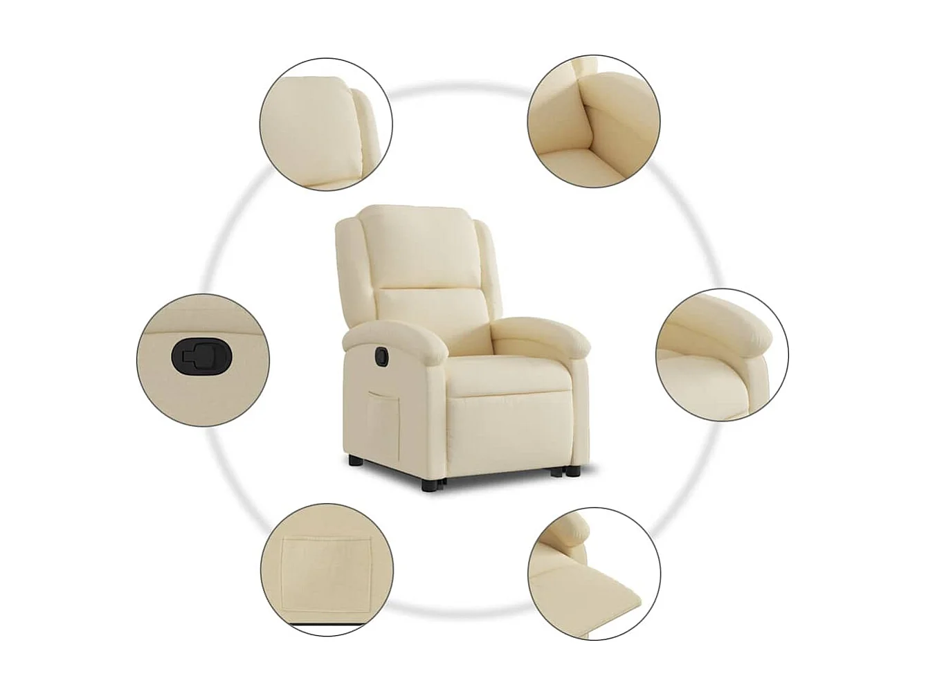 Relaxsessel | Lounge Sessel für Wohnzimmer mit Aufstehhilfe Creme Stoff SHL40846