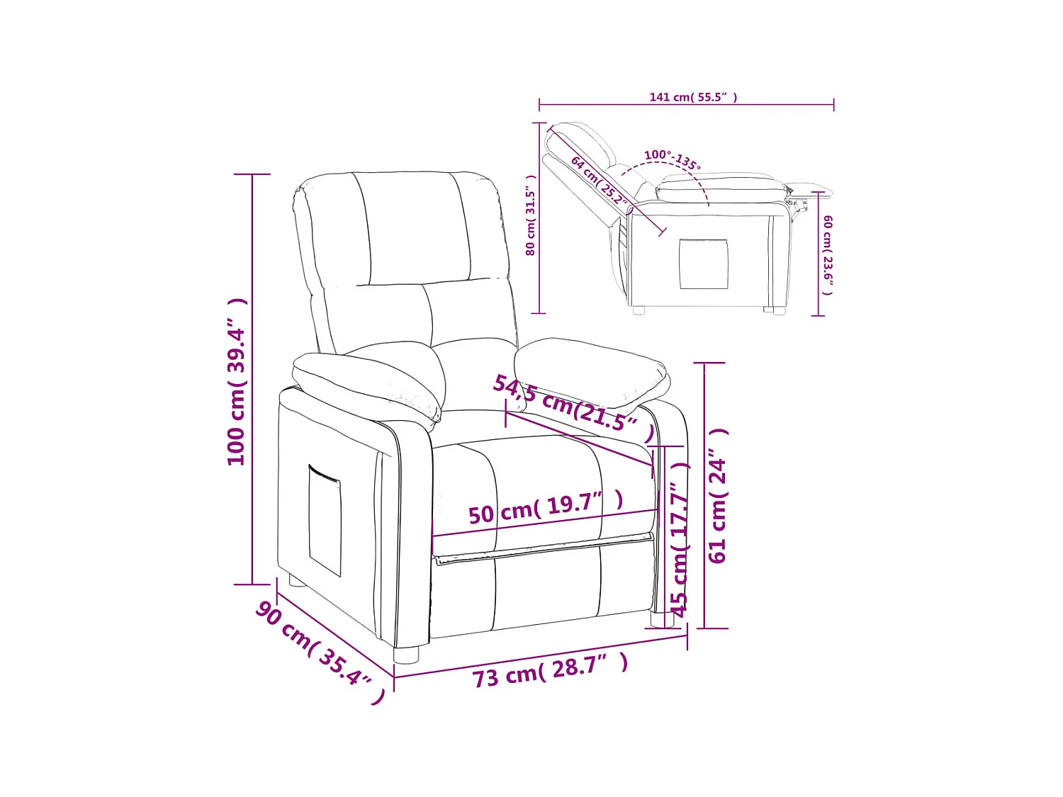 Sillón de relax | Silla | Sillón reclinable de tela negro SHL8724