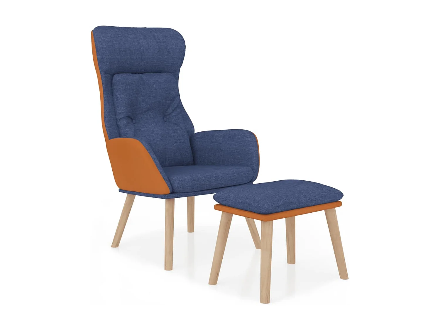 Fauteuil de relaxation Scandinave avec repose-pied Bleu Similicuir et tissu SHL1372