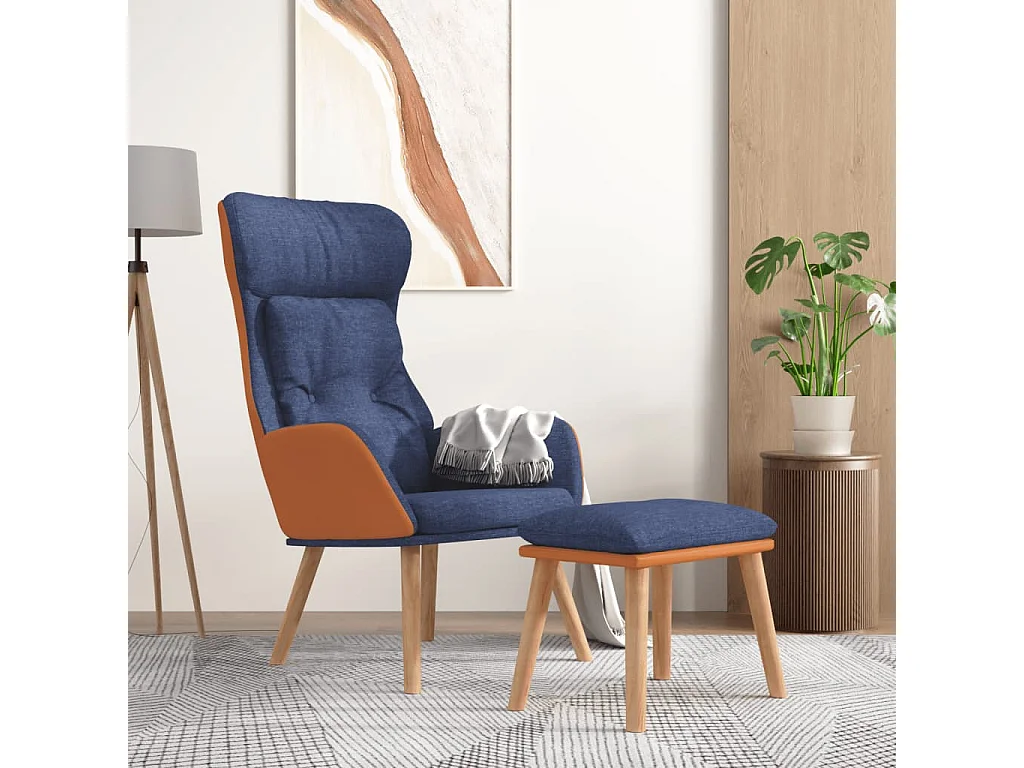 Fauteuil de relaxation Scandinave avec repose-pied Bleu Similicuir et tissu SHL1372