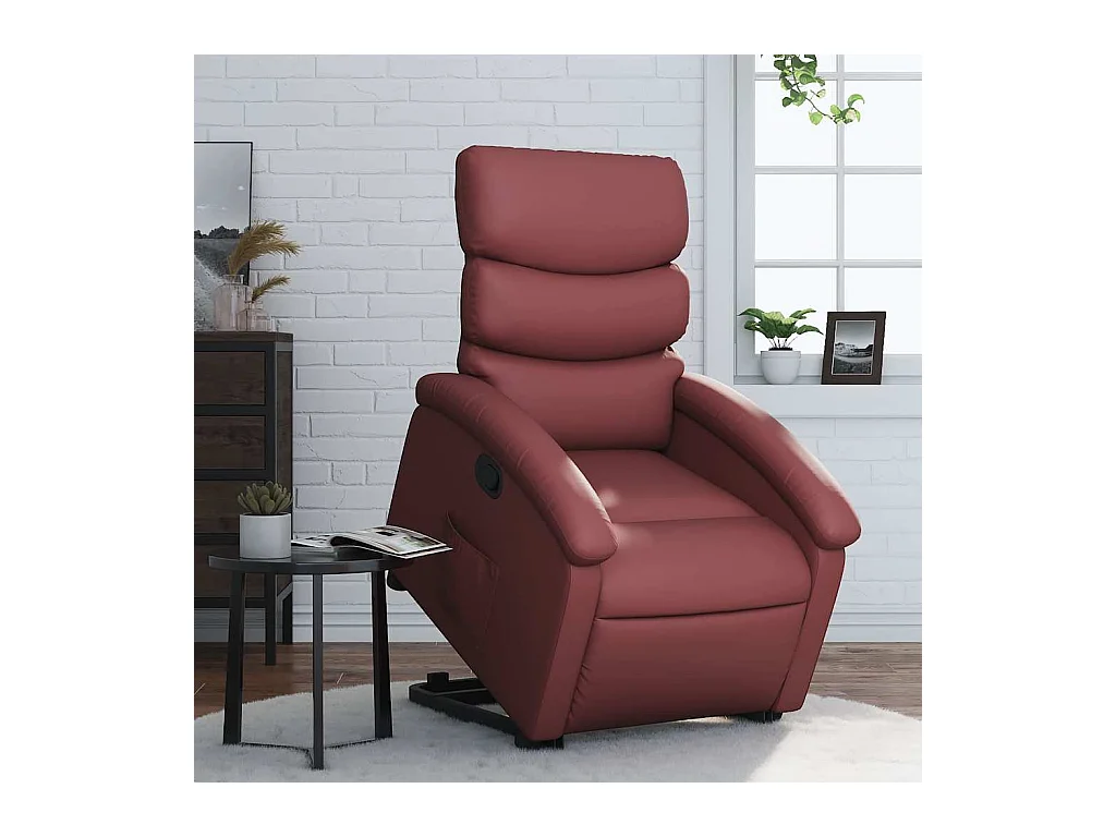 Sillón de relax | Sillón reclinable elevable cuero artificial rojo tinto SHL8716