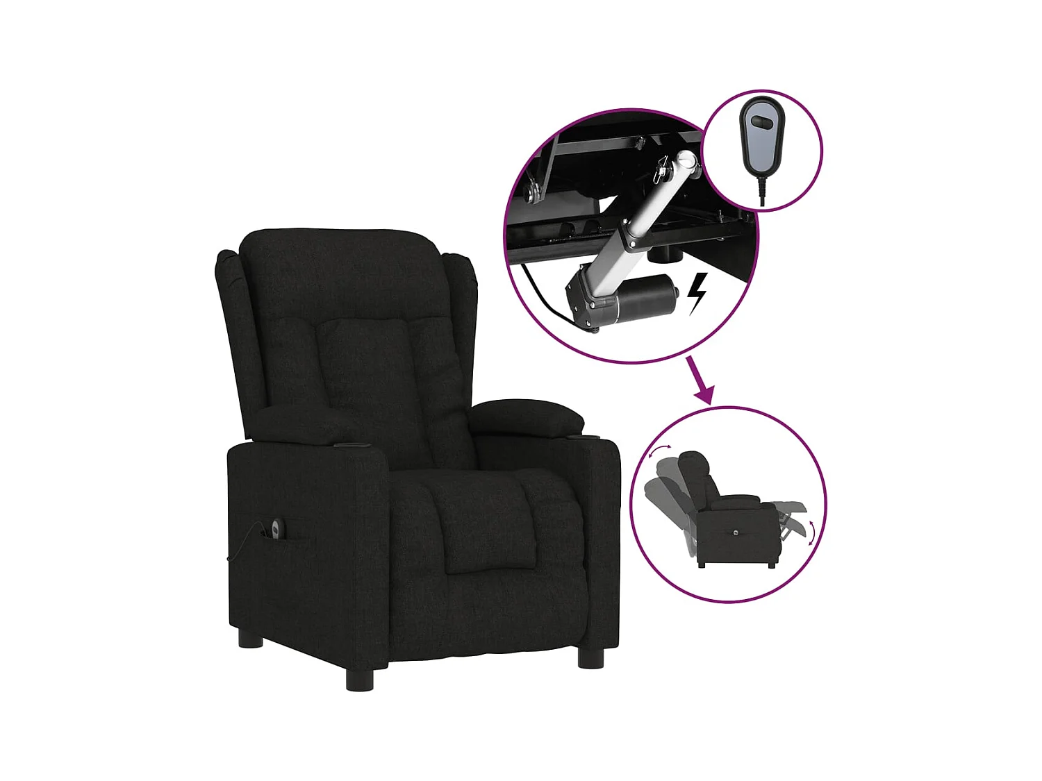 Sillón de relax | Silla | Sillón reclinable eléctrico de tela negro SHL3717
