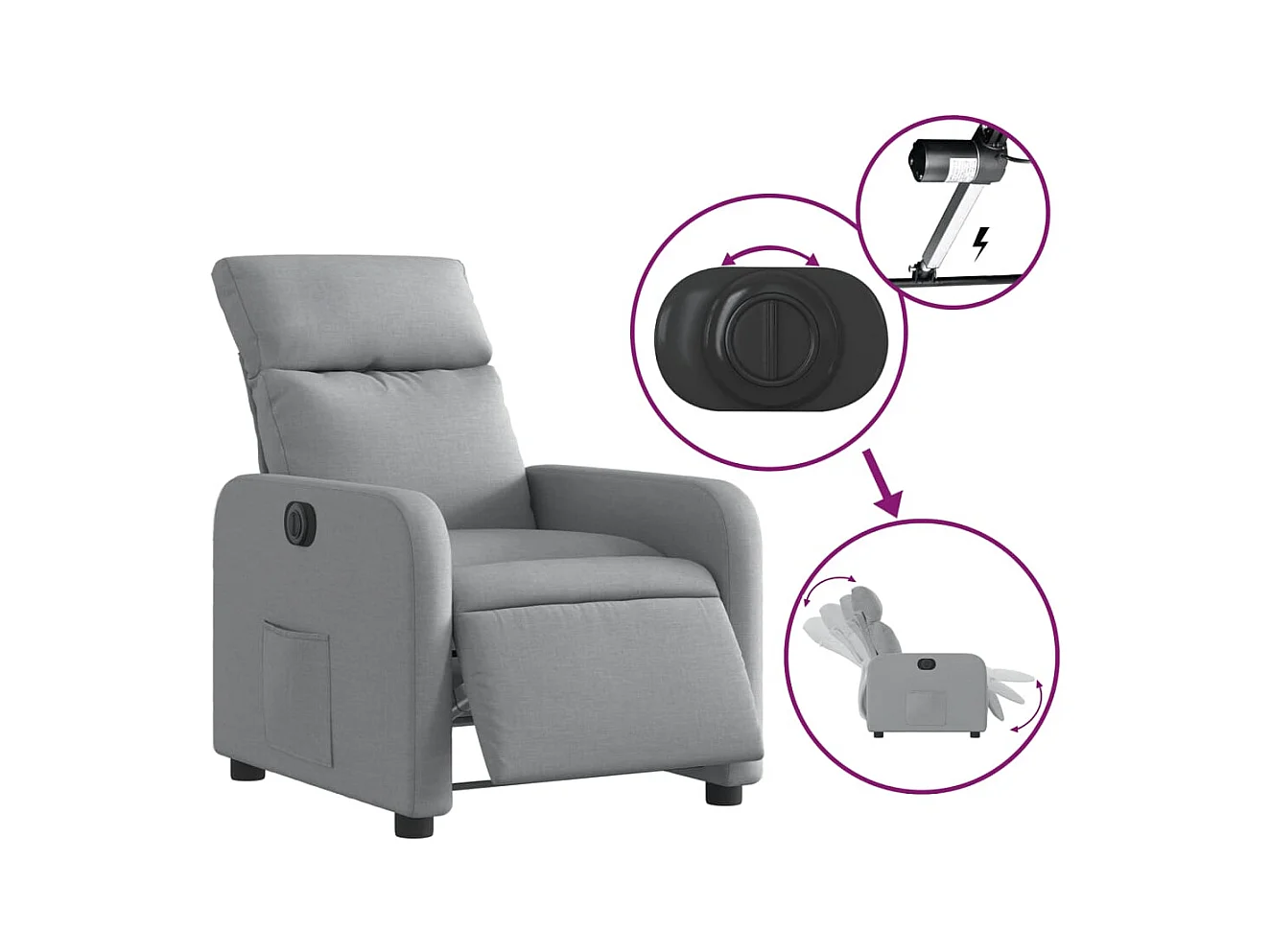 Sillón de relax | Silla | Sillón reclinable eléctrico tela gris claro SHL9875