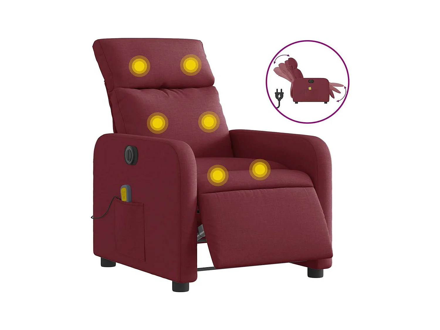 Fauteuil inclinable électrique-Fauteuil de massage de Salon Rouge bordeaux Tissu SHL2228