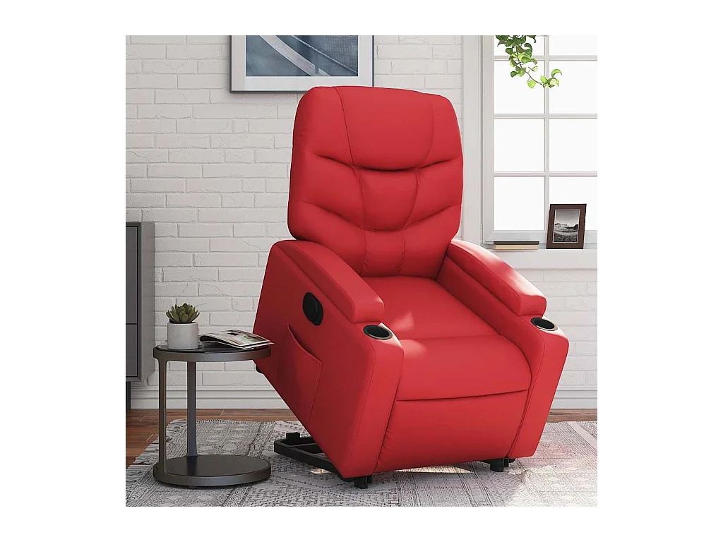 Silla de relax | Sillón elevable eléctrico cuero artificial rojo SHL5341