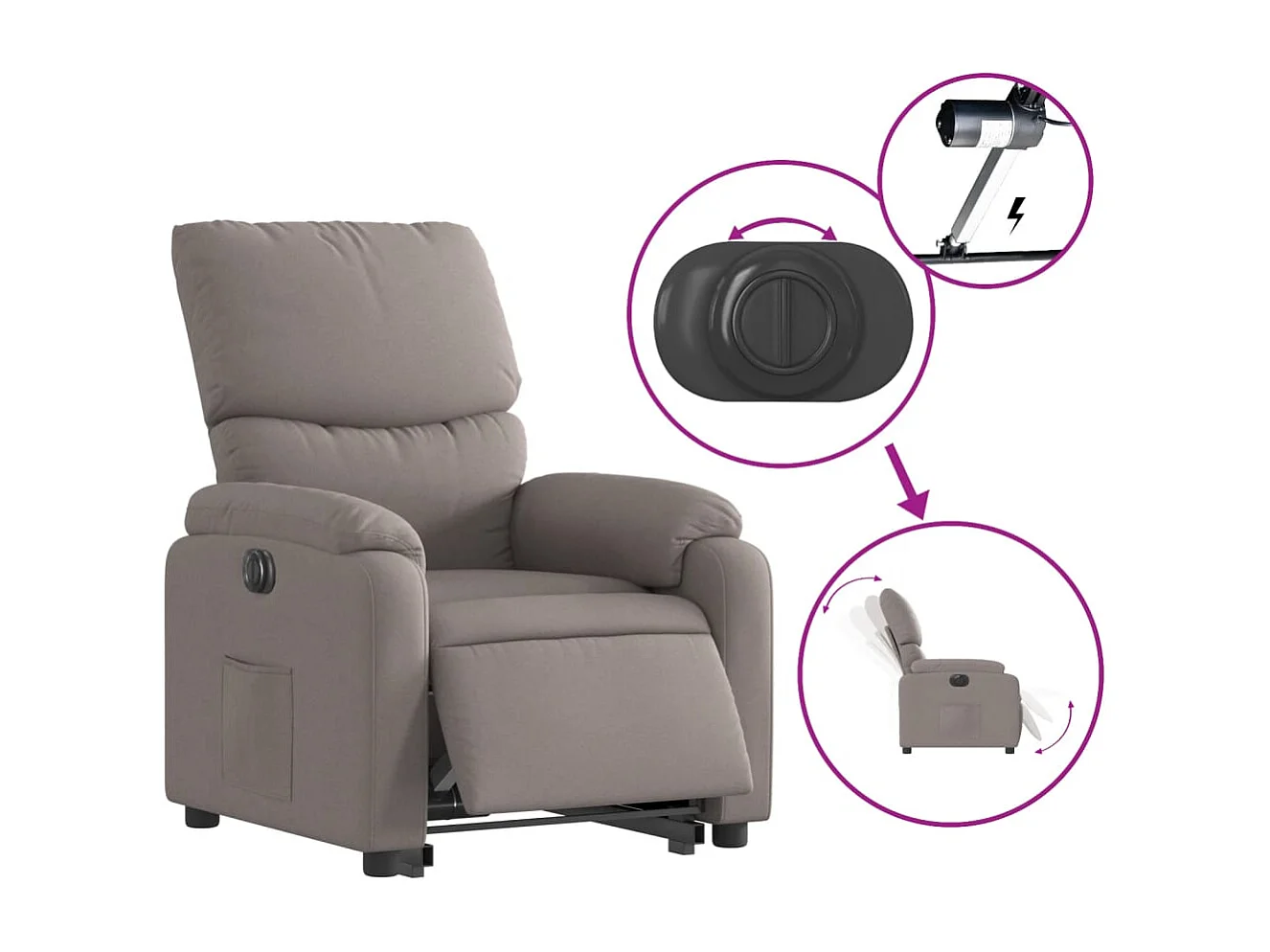 Silla de relax | Sillón eléctrico reclinable elevable de tela gris taupe SHL6486