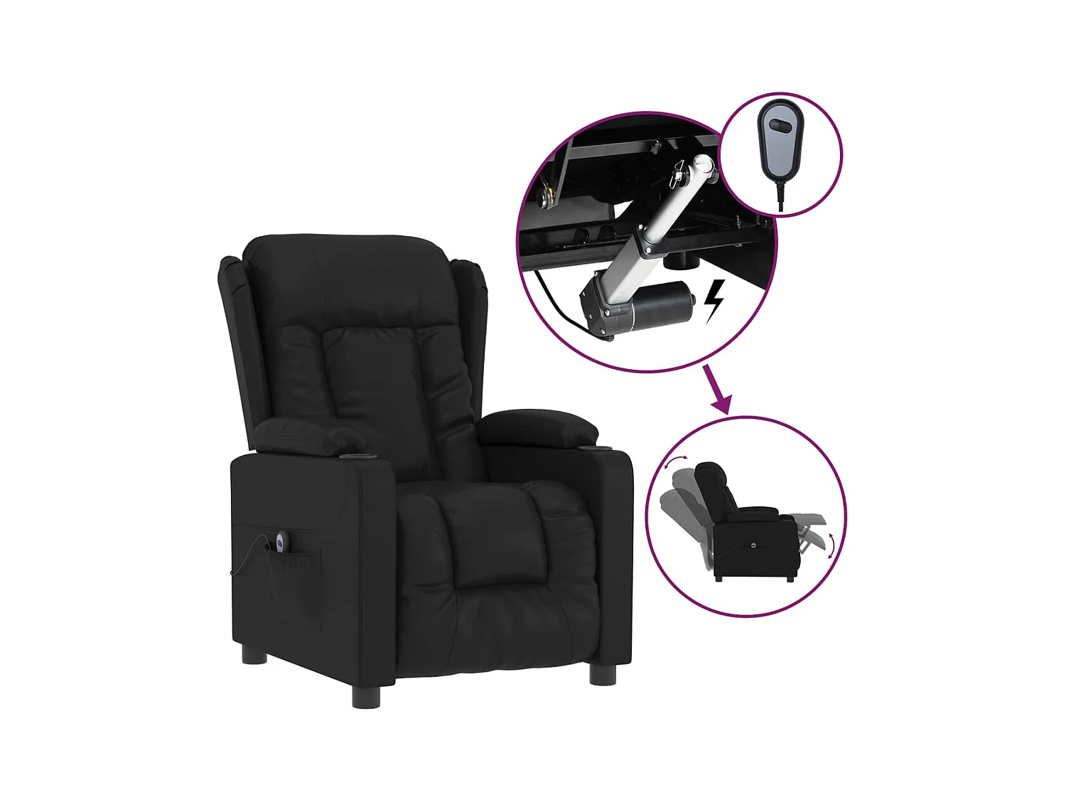 Fauteuil inclinable électrique-Chaise de relax-Fauteuil salon Noir Similicuir SHL1429