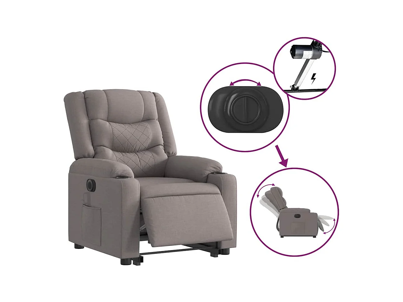 Silla de relax | Sillón eléctrico reclinable elevable de tela gris taupe SHL2288