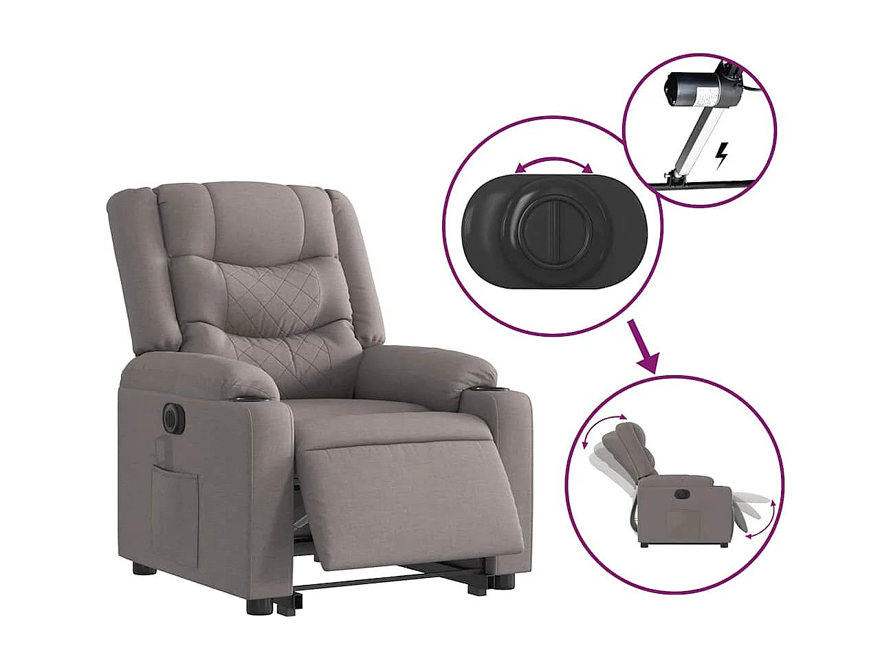 Fauteuil inclinable électrique-Chaise de relax-Fauteuil TV taupe tissu SHL1354