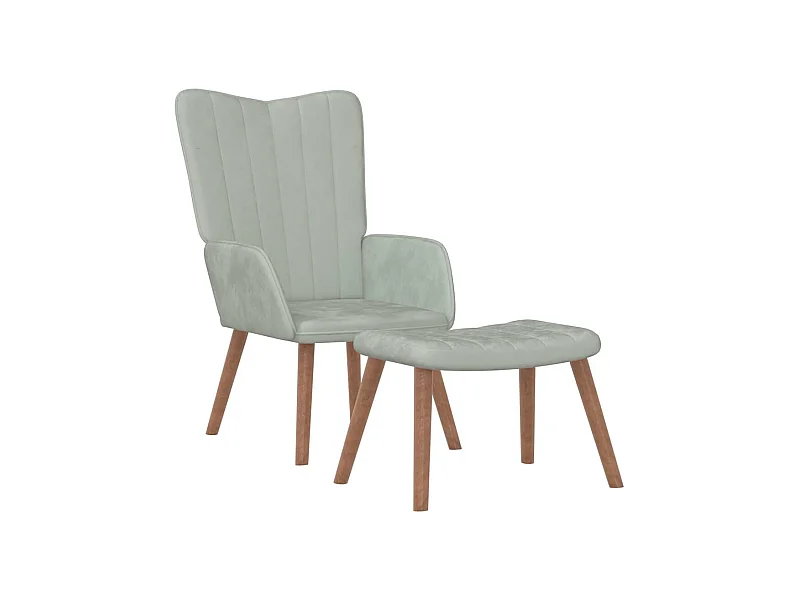 Sillón de relax | Silla de relax con taburete de terciopelo gris claro SHL6777