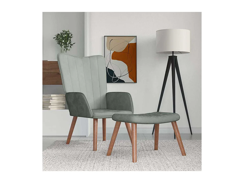 Sillón de relax | Silla de relax con taburete de terciopelo gris claro SHL6777