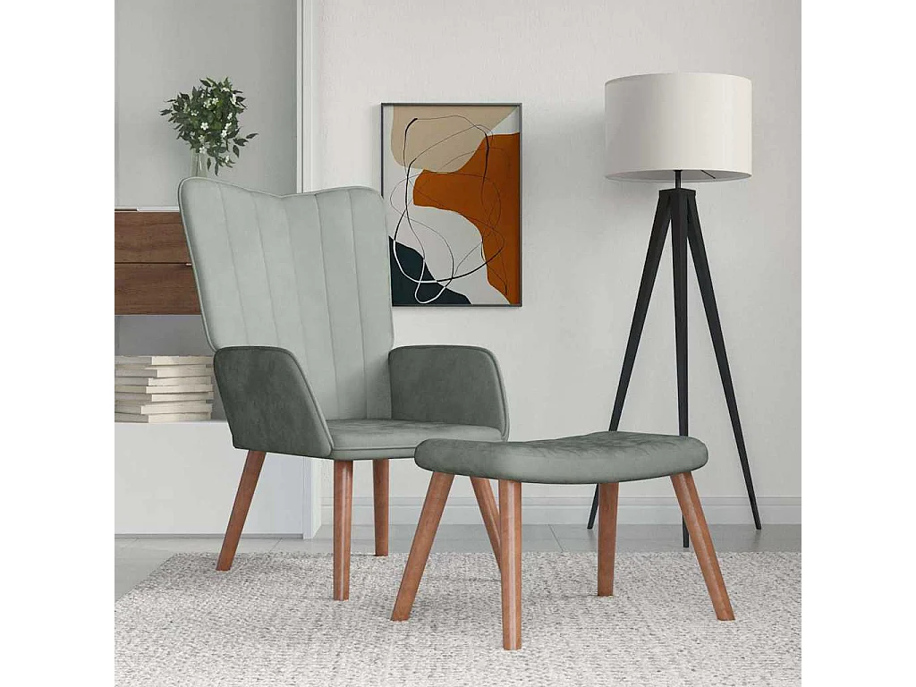 Sillón de relax | Silla de relax con taburete de terciopelo gris claro SHL6777