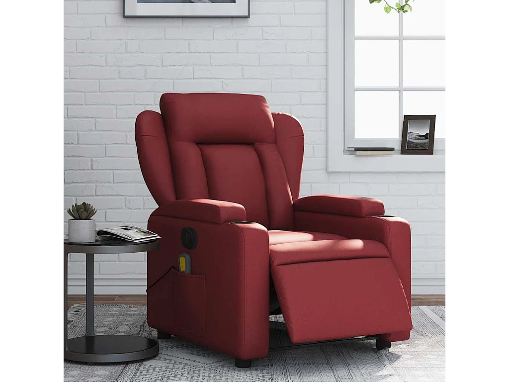 Massagesessel Elektrisch | Relaxsessel indoor Weinrot Kunstleder SHL70817