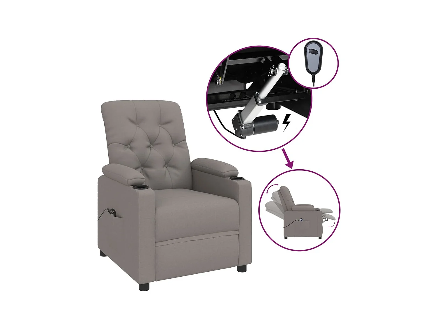 Fauteuil inclinable électrique-Chaise de relax-Fauteuil salon Taupe Tissu SHL2866