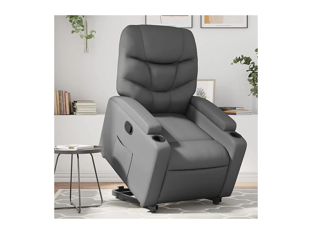 Sillón de relax | Sillón reclinable elevable cuero artificial gris SHL7020