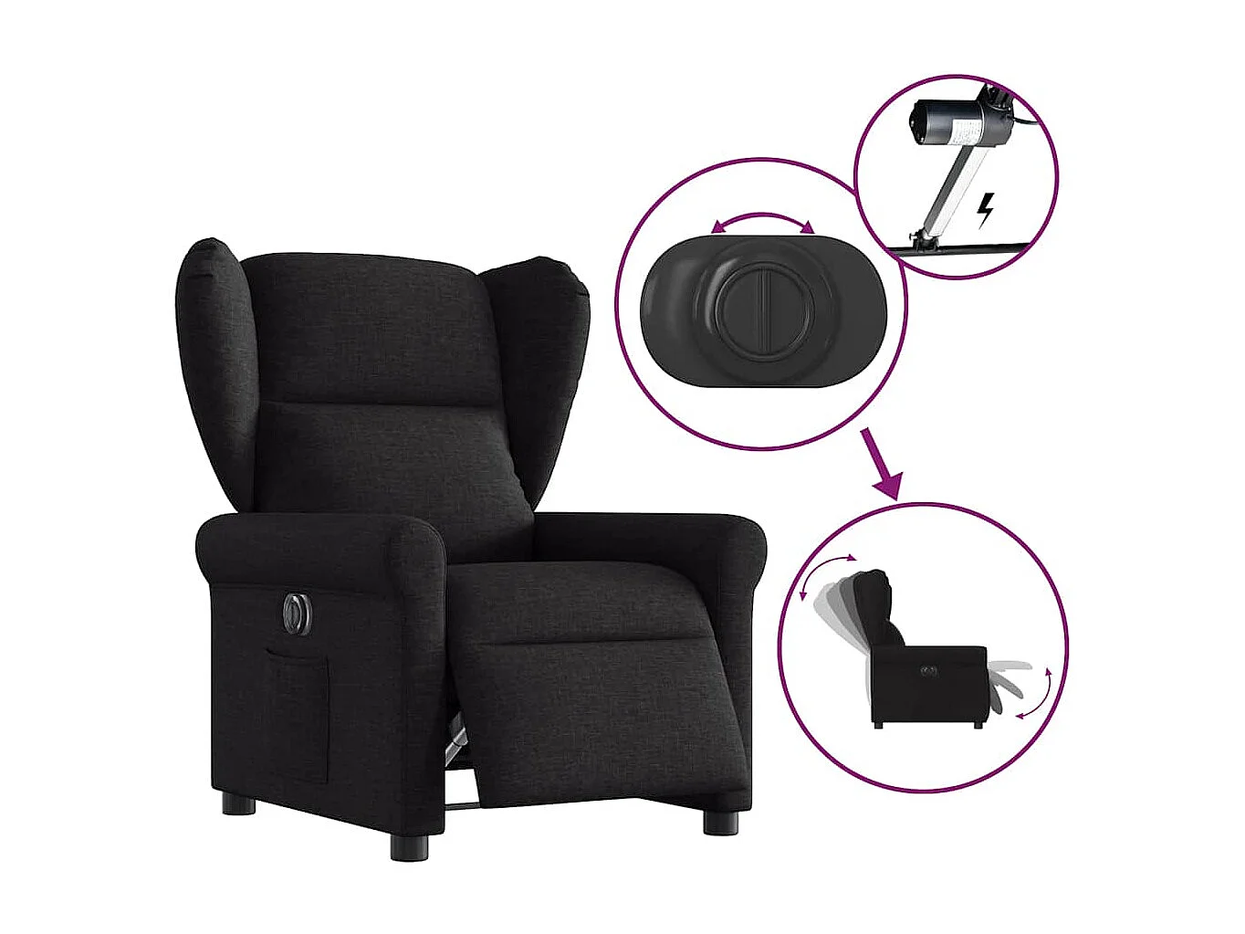 Fauteuil inclinable électrique-Chaise de relax-Fauteuil TV Noir Tissu SHL3739