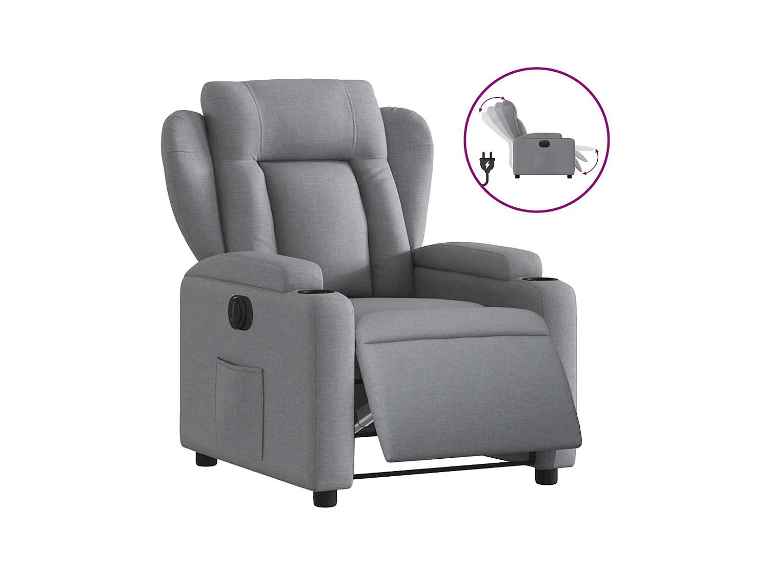 Poltrona Confortável | Poltrona reclinável elétrica tecido cinzento-claro SHL190707
