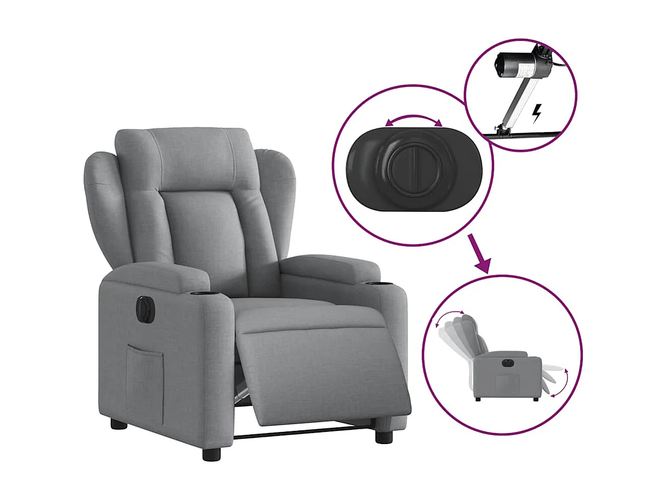 Fauteuil inclinable électrique-Chaise de relax-Fauteuil salon Gris clair Tissu SHL3688