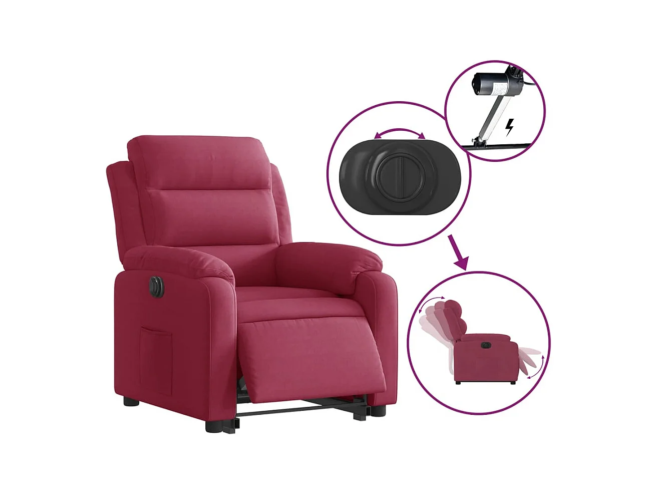 Fauteuil inclinable électrique-Chaise de relax-Fauteuil salon rouge bordeaux velours SHL1703