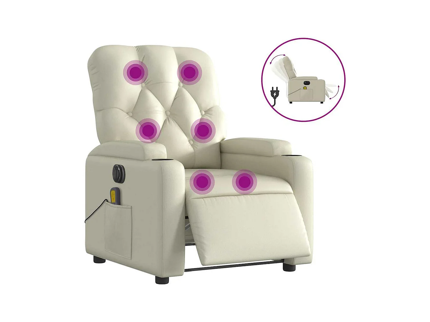Sillón de salón | Silla | Sillón de masaje reclinable eléctrico cuero sintético crema SHL7020