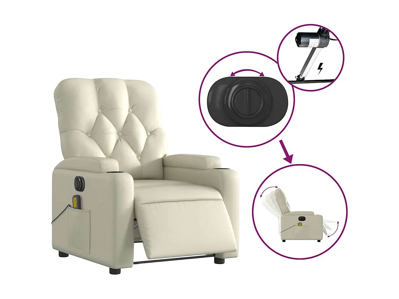 Fauteuil inclinable électrique-Fauteuil de massage pour Salon crème similicuir SHL3412