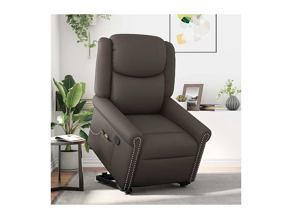 Sillón de relax | Sillón reclinable masaje pie cuero sintético marrón brillante SHL5380