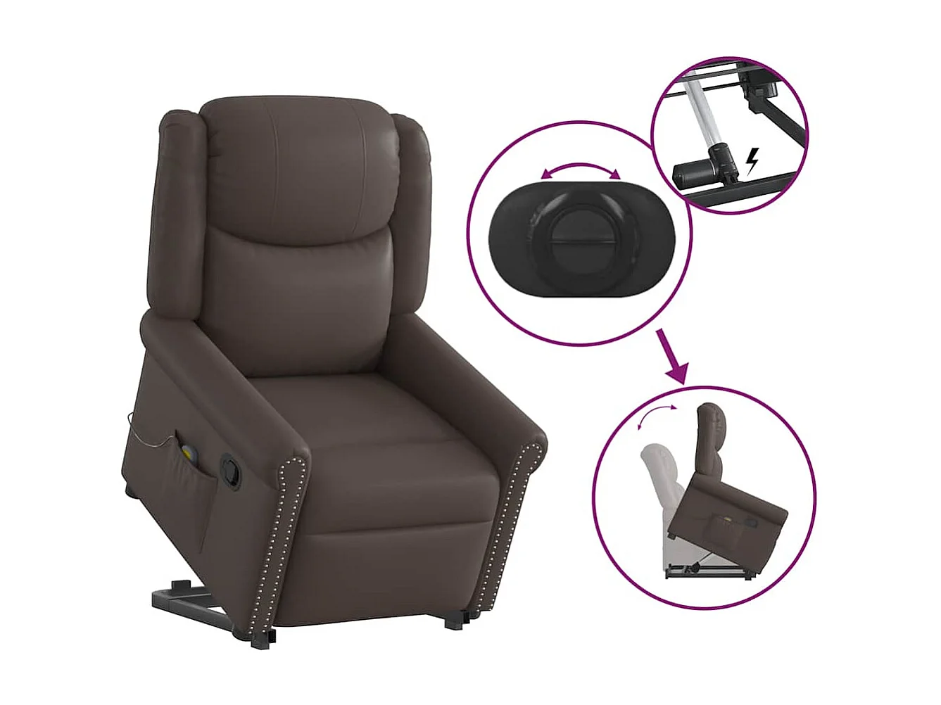 Sillón de relax | Sillón reclinable masaje pie cuero sintético marrón brillante SHL5380