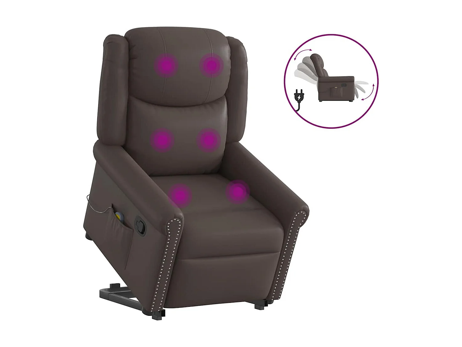 Sillón de relax | Sillón reclinable masaje pie cuero sintético marrón brillante SHL5380
