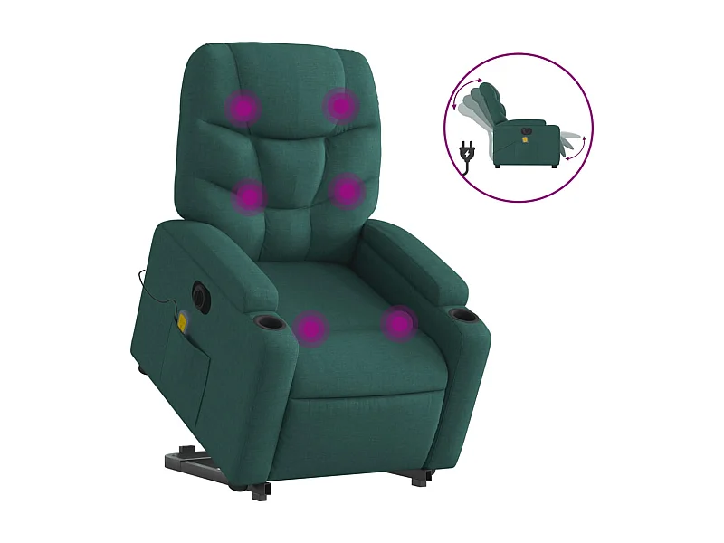 Sillón de salón | Silla | Sillón masaje eléctrico reclinable elevable tela verde oscuro SHL5849