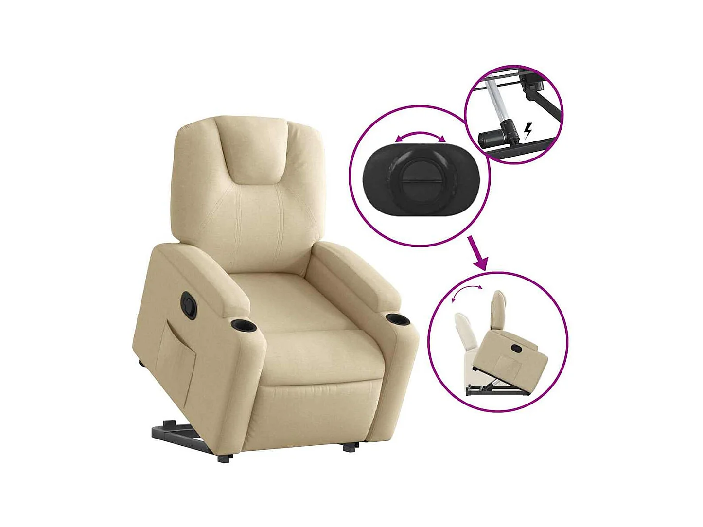 Sillón de relax | Sillón reclinable elevable de tela color crema SHL3828