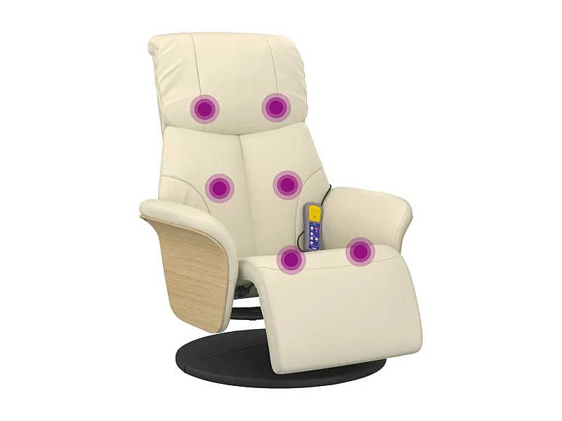 Sillón de relax | Sillón reclinable masaje con reposapiés cuero sintético crema SHL3770