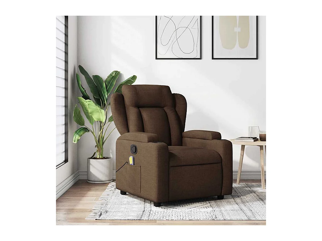 Sillón de relax | Sillón reclinable con masaje de tela marrón SHL7346